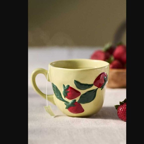 New Anthropologie Foster Icon strawberry stonewear mug - Picture 1 of 8